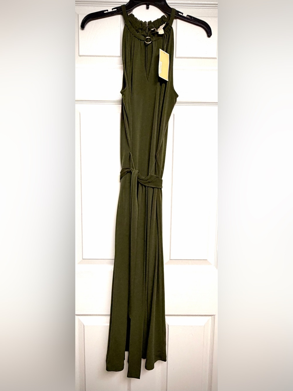 Michael Kors Olive Green Sleeveless Maxi Dress with Ring Detail
